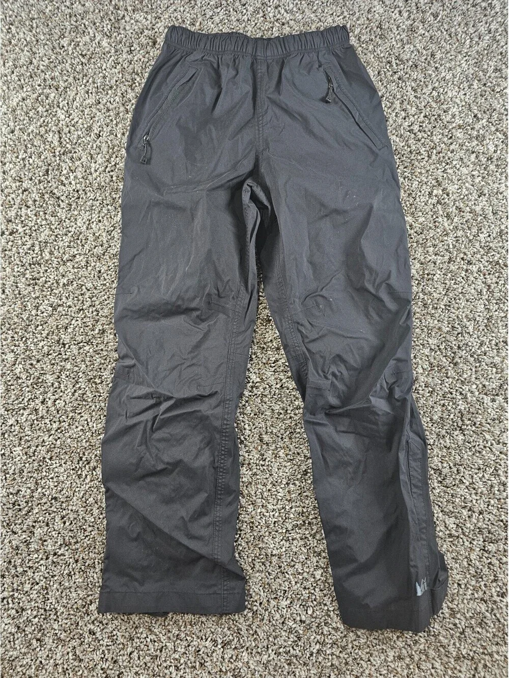 REI Boys Sz M (10-12) Ripstop Pull On Windbreaker Pants Black Hiking Camping